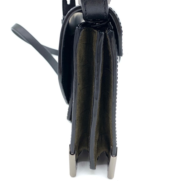 Mackage Rubie Black Green High Gloss Leather Shoulder Crossbody Bag - Picture 4 of 13